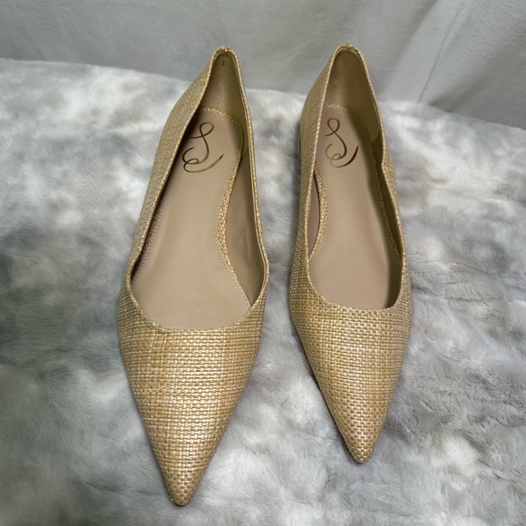 New Sam Edelman Wanda Pointed Toe Flats Beige Nude Rattan Size 10 - Picture 3 of 8